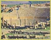 Das beeindruckende Theater im Weltkulturerbe Timgad (Algerien), die Garnisonsstadt an der Grenze des Römischen Reiches in Afrika