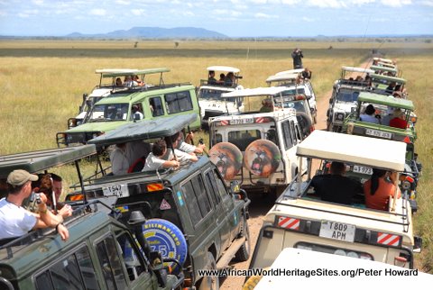 Tourism pressures are comparatively low at most African world heritage sites, but there are exceptions such as Serengeti where vehicles mass around big cats and other spectacular wildlife