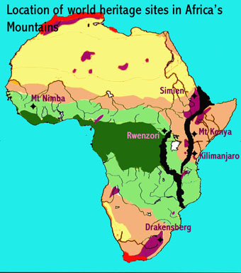 Mount Kenya On Map Of Africa Mountains | African World Heritage Sites