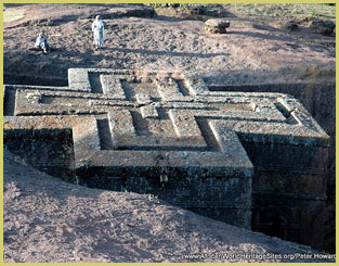 The church of Saint George is one of the rock-hewn churches of Lalibela, a UNESCO cultural world heritage site from ancient Ethiopia