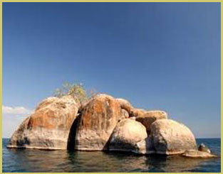 Small island in Lake Malawi National Park, one of the UNESCO natural world heritage sites in Africa's Great Rift Valley